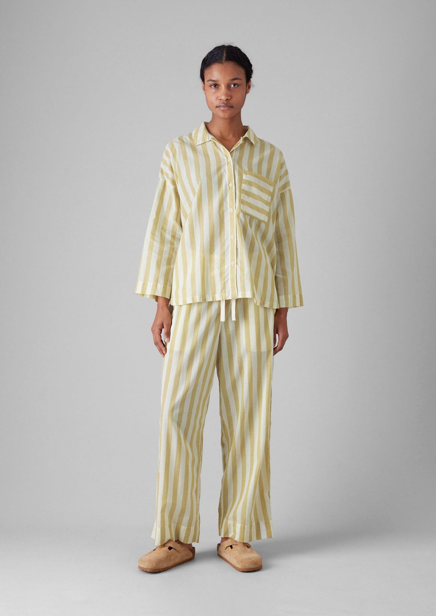 Canopy Stripe Organic Cotton Pyjamas | Ecru/Washed Lime