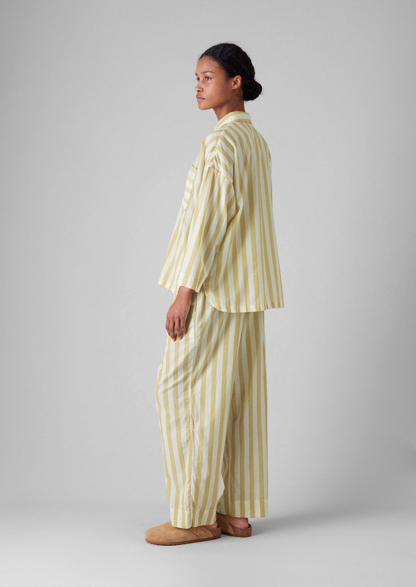 Canopy Stripe Organic Cotton Pyjamas | Ecru/Washed Lime