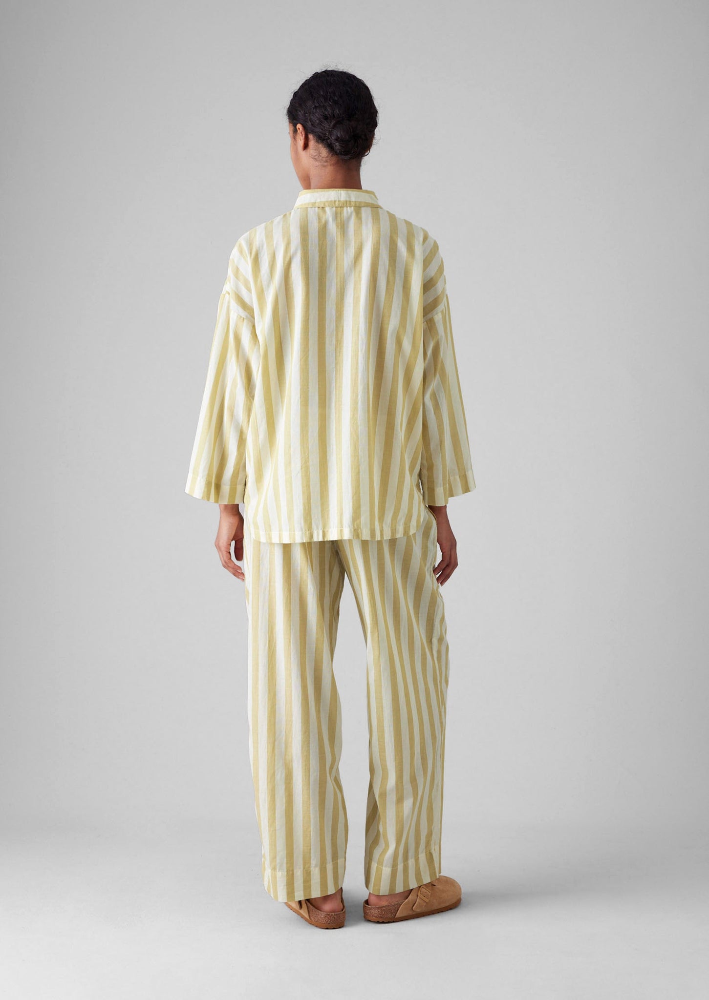 Canopy Stripe Organic Cotton Pyjamas | Ecru/Washed Lime