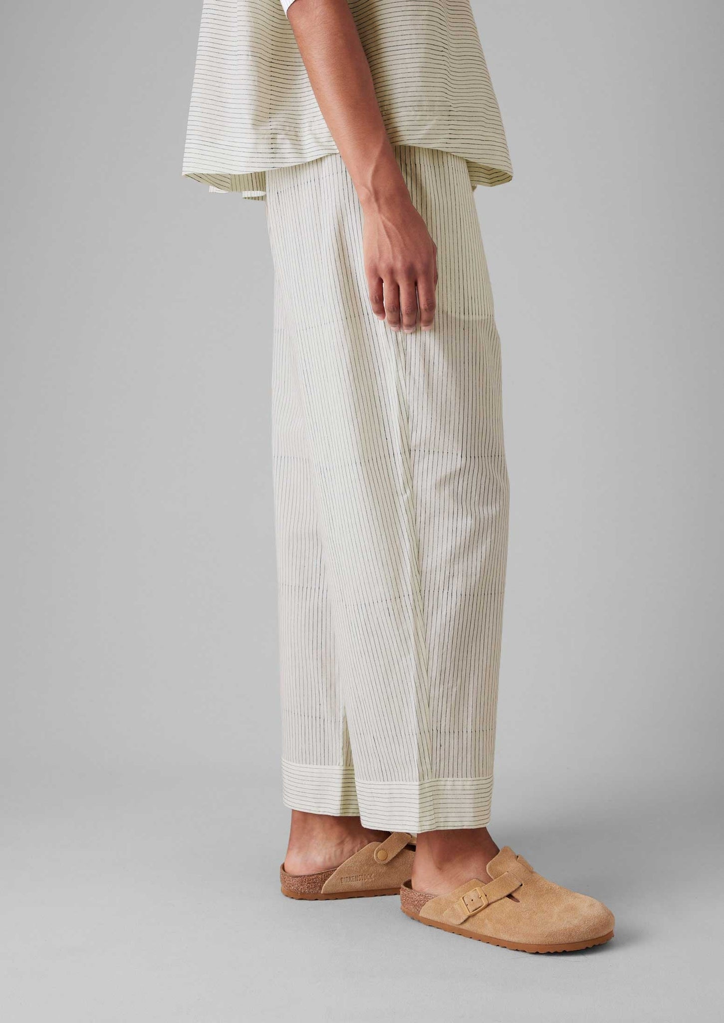 Stripe Block Print Pyjama Trousers | Chalk/Mid Blue