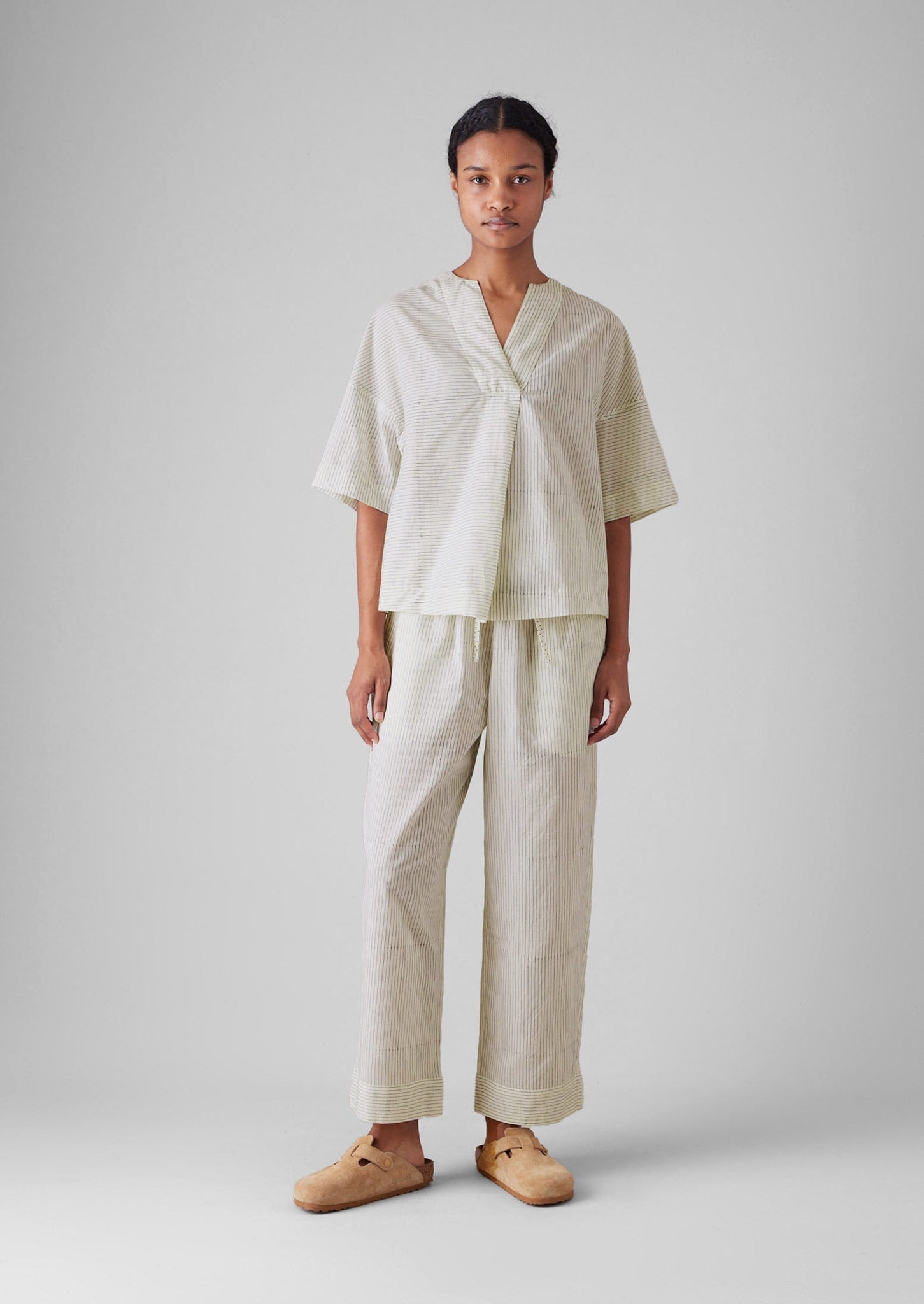Stripe Block Print Pyjama Trousers | Chalk/Mid Blue