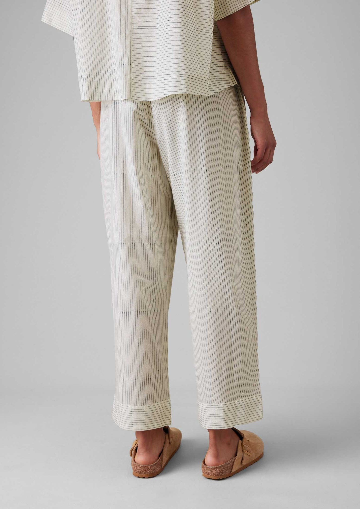 Stripe Block Print Pyjama Trousers | Chalk/Mid Blue