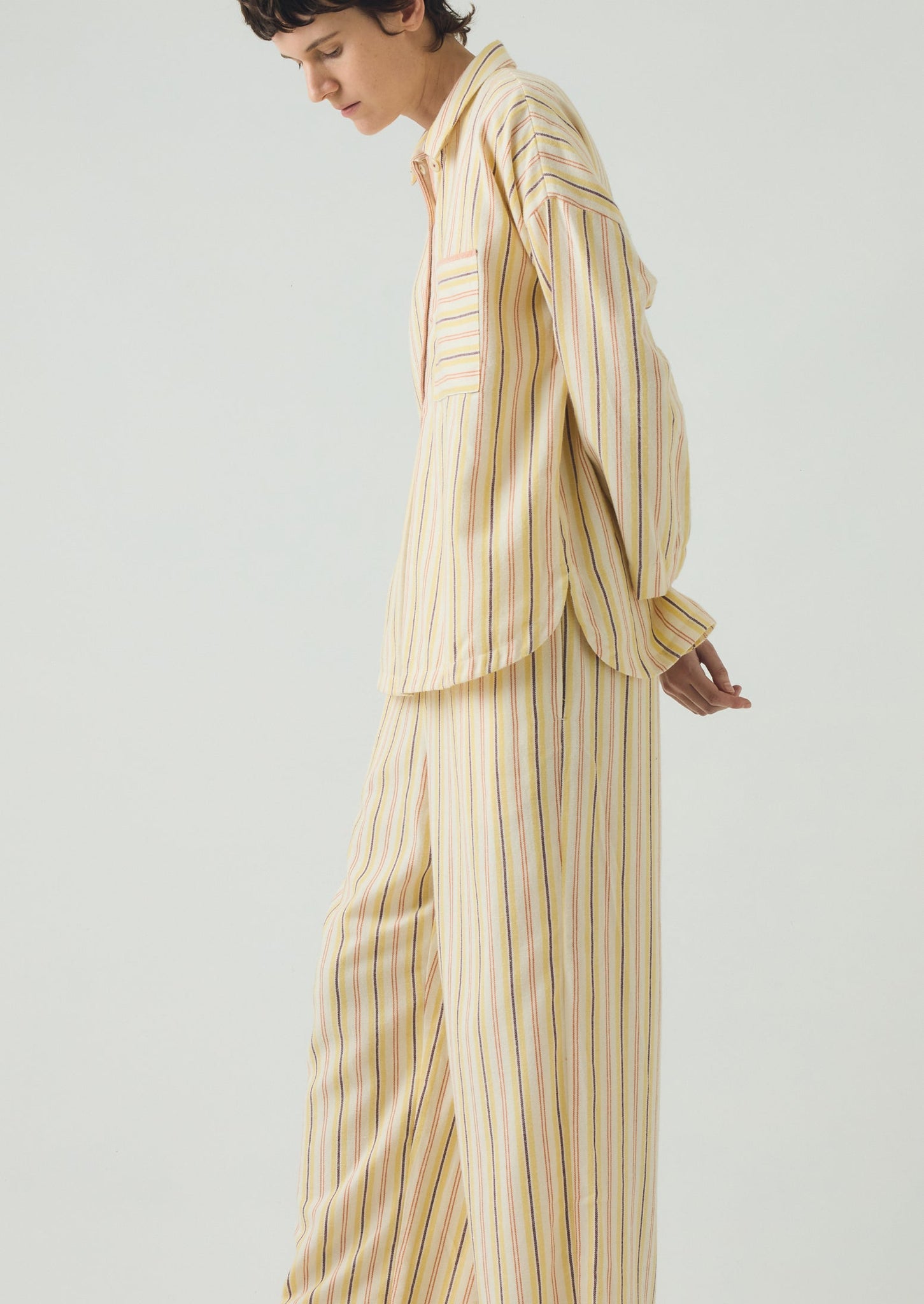 Deco Stripe Flannel Pyjamas | Ecru/Corn