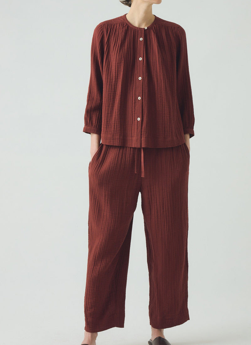 Crinkle Cotton Pyjamas | Deep Berry