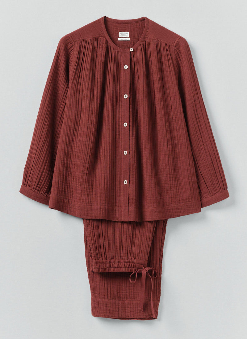 Crinkle Cotton Pyjamas | Deep Berry