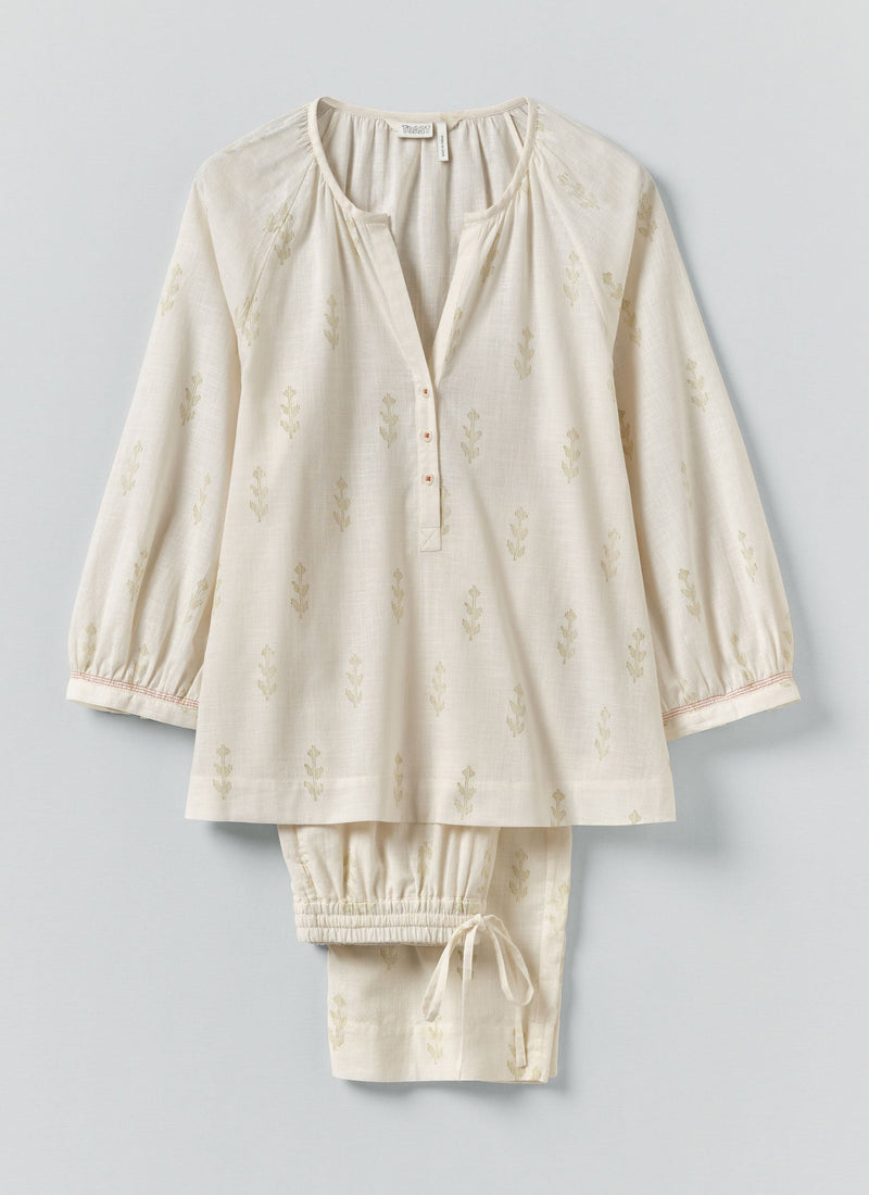 Etched Sprig Print Pyjamas | Ecru/Citrine