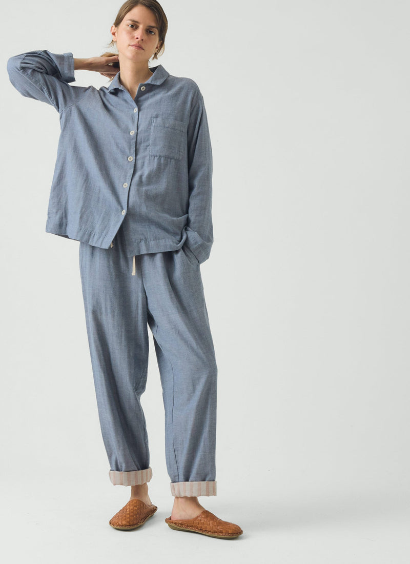 Soft Double Faced Cotton Pyjamas | Blue Chambray