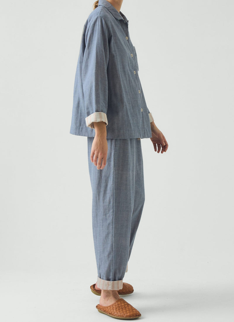 Soft Double Faced Cotton Pyjamas | Blue Chambray