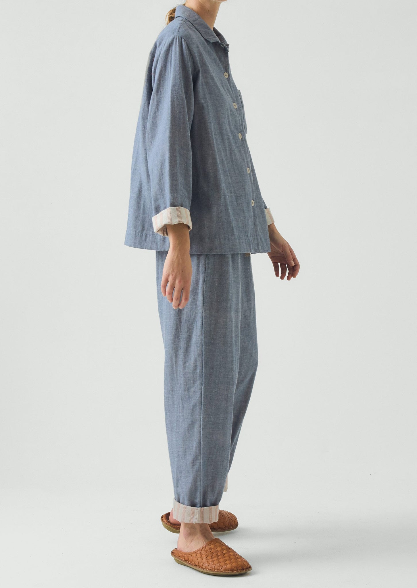 Soft Faced Double Cotton Pyjamas | Blue Chambray