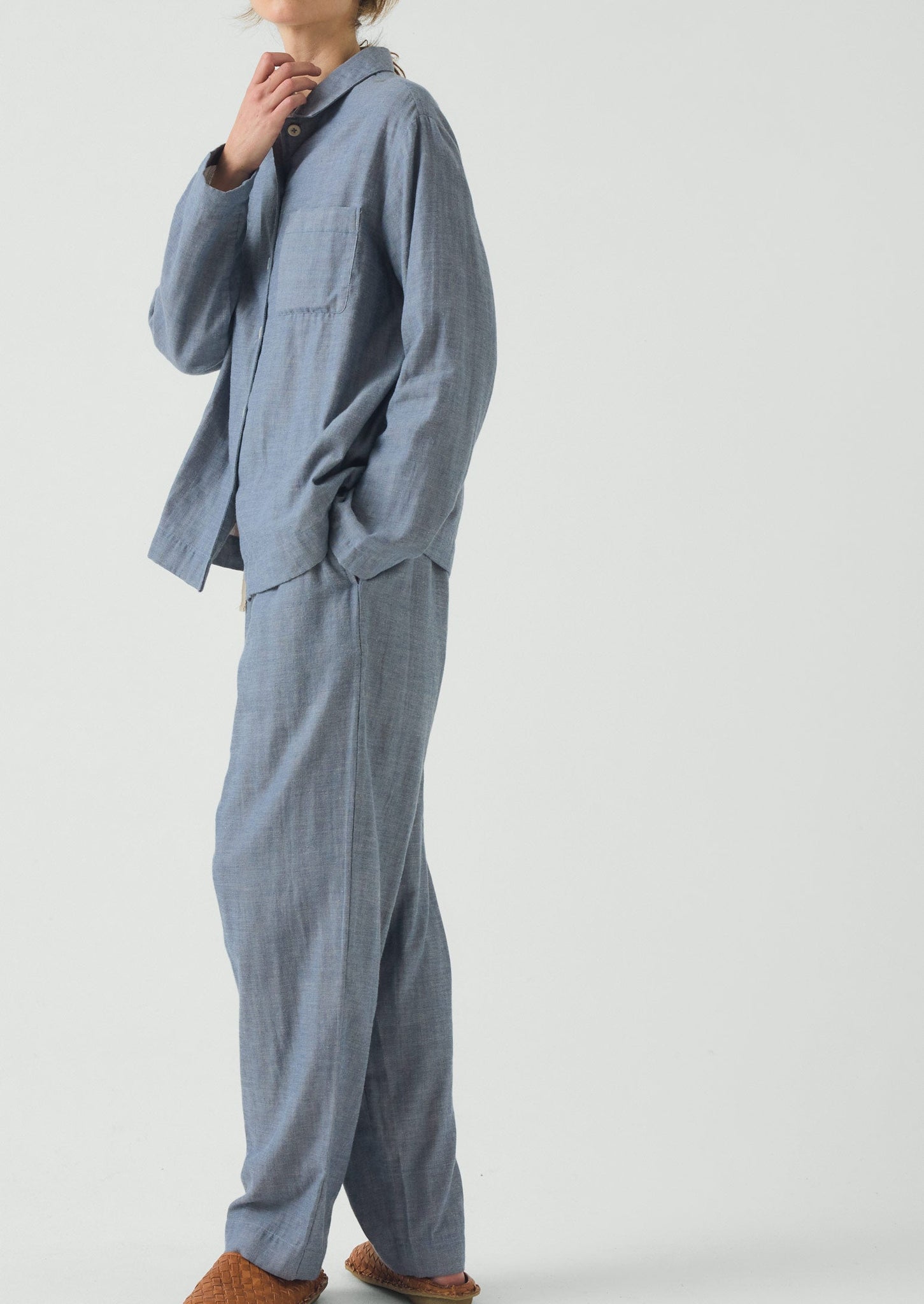 Soft Faced Double Cotton Pyjamas | Blue Chambray