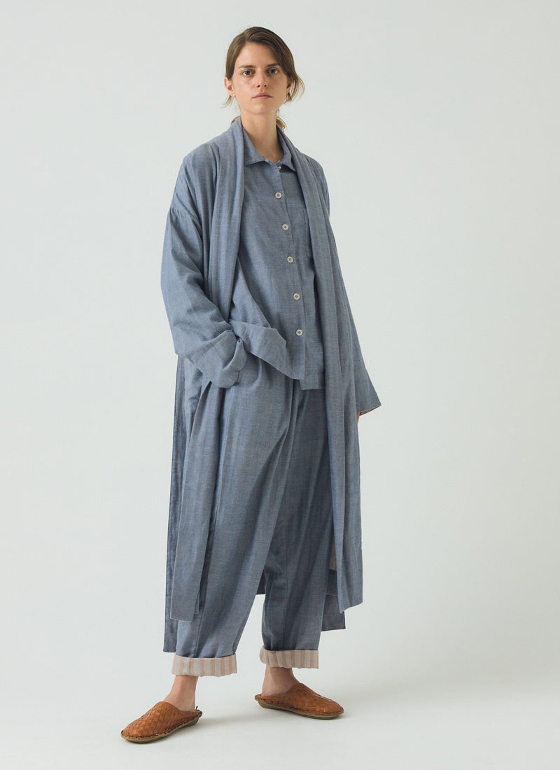 Soft Double Faced Cotton Pyjamas | Blue Chambray