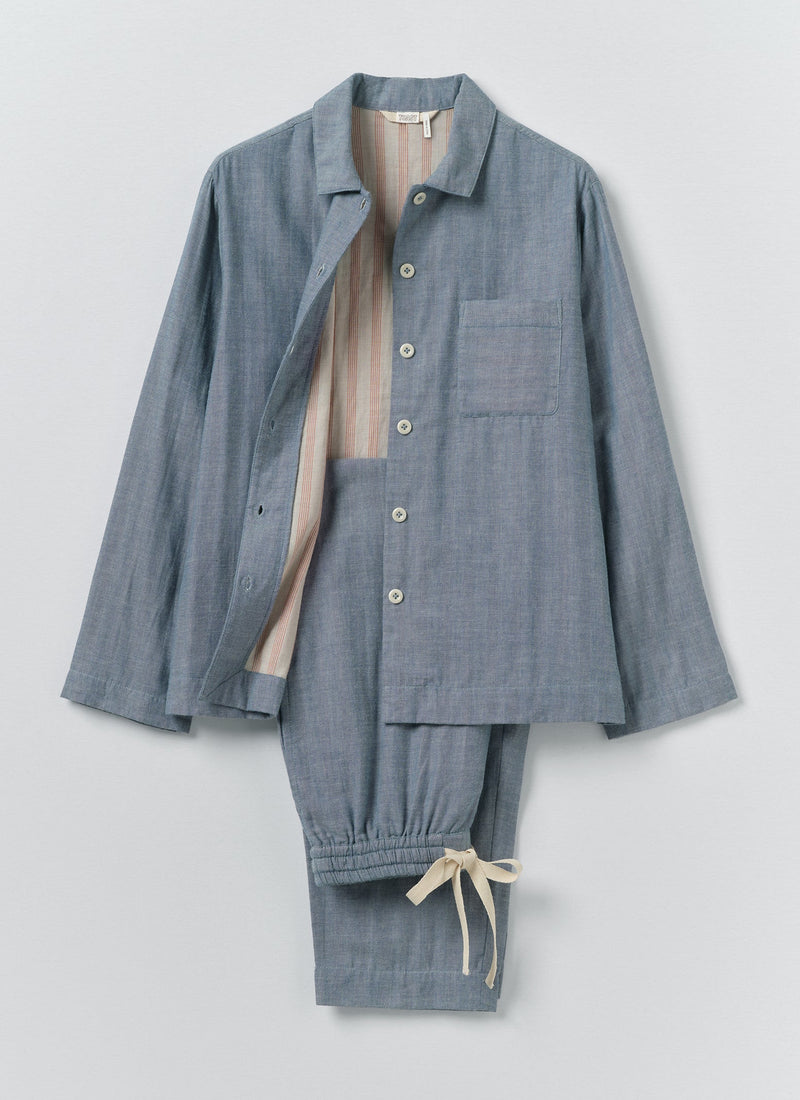 Soft Double Faced Cotton Pyjamas | Blue Chambray