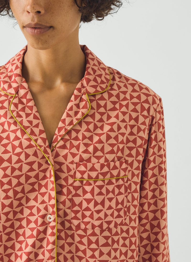 Cut Out Geo Print Flannel Pyjamas | Orange Rust/Peach