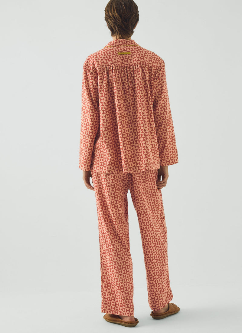 Cut Out Geo Print Flannel Pyjamas | Orange Rust/Peach