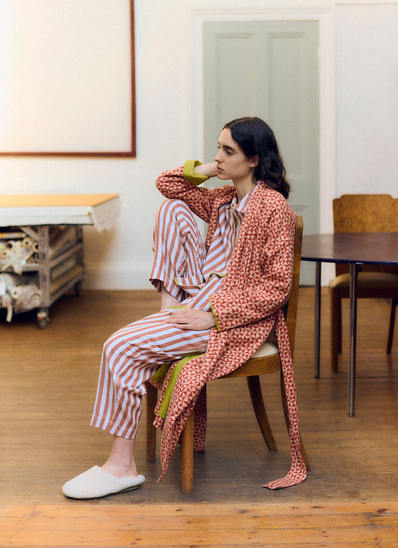 Parade Stripe Cotton Flannel Pyjamas | Cinnamon/Pale Lilac