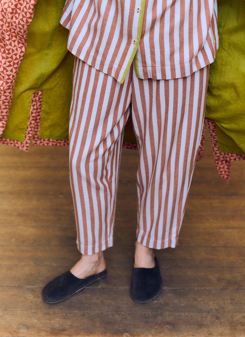 Parade Stripe Cotton Flannel Pyjamas | Cinnamon/Pale Lilac