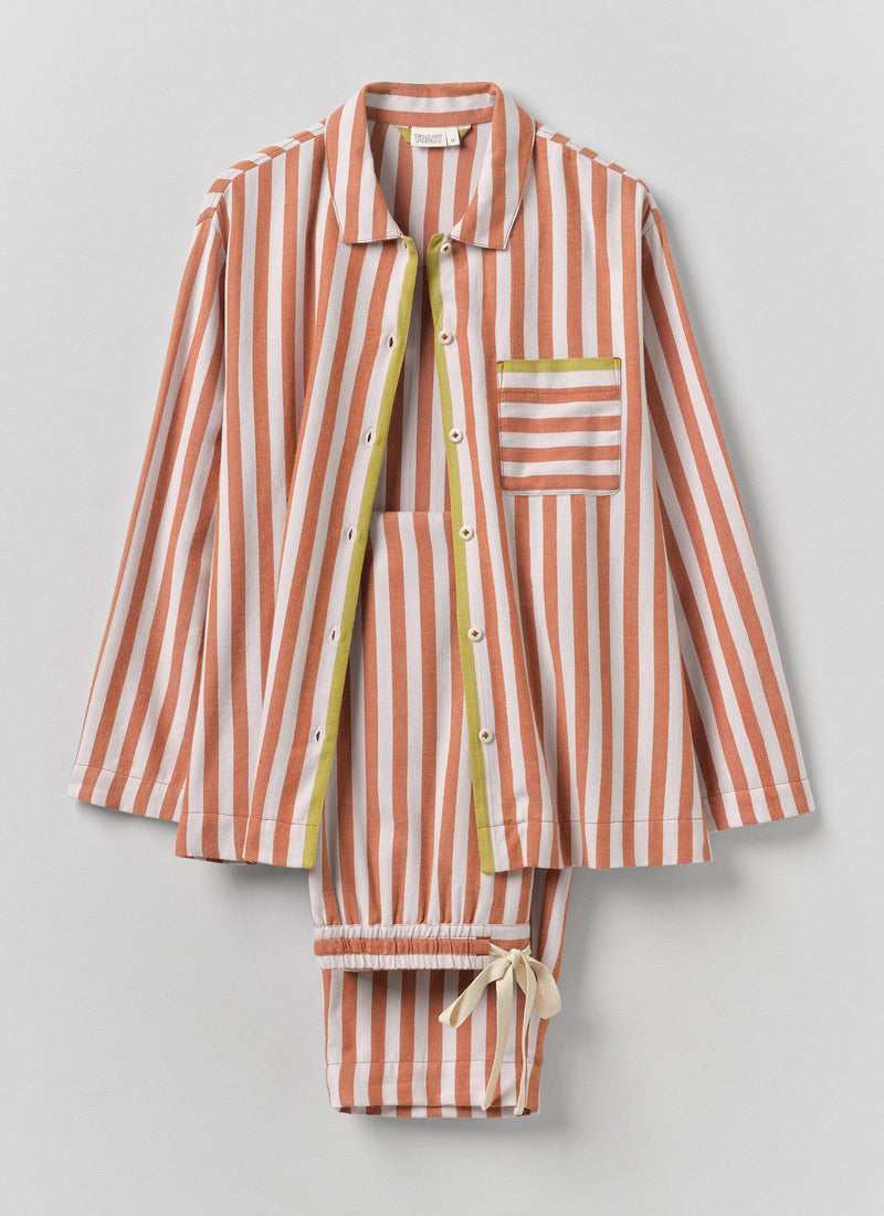 Parade Stripe Cotton Flannel Pyjamas | Cinnamon/Pale Lilac