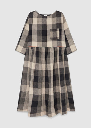 Renewed Landscape Check Linen Dress Size XS | Charcoal/Oat