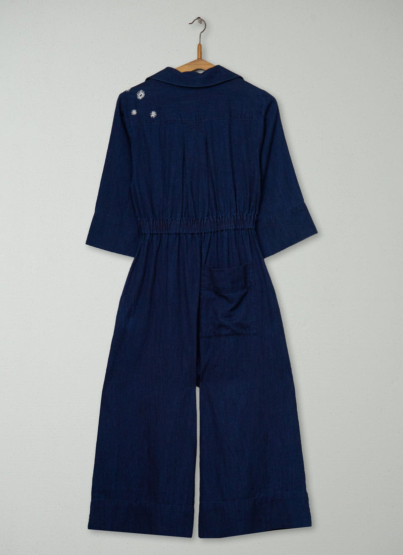 Renewed Indigo Twill Culotte Jumpsuit Size 6 (062) | Indigo