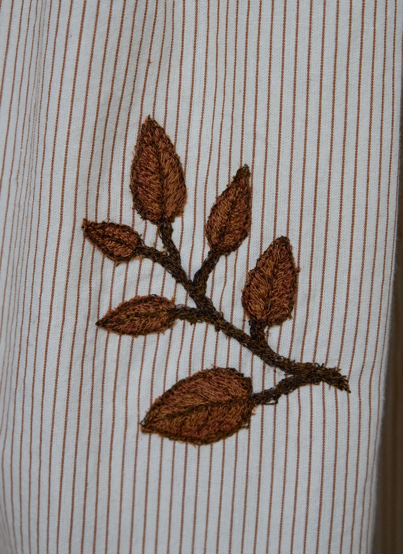 Renewed Leaf Embroidered Stripe Poplin Dress Size 12 (123) | Garden Leaf