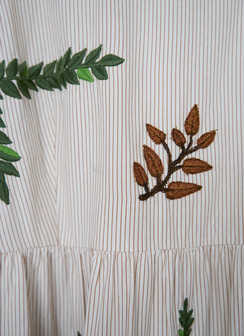 Renewed Leaf Embroidered Stripe Poplin Dress Size 12 (123) | Garden Leaf