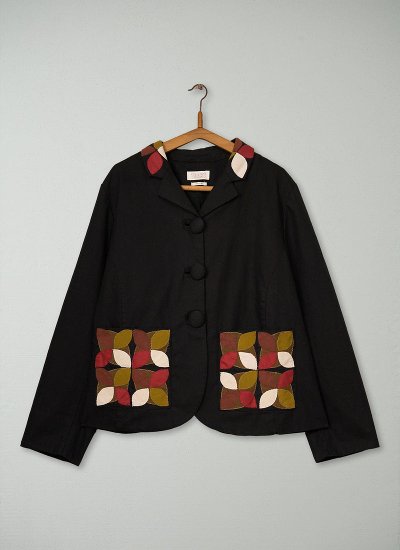 Renewed Cotton Wool Herringbone Jacket Size 18 (017) | Black