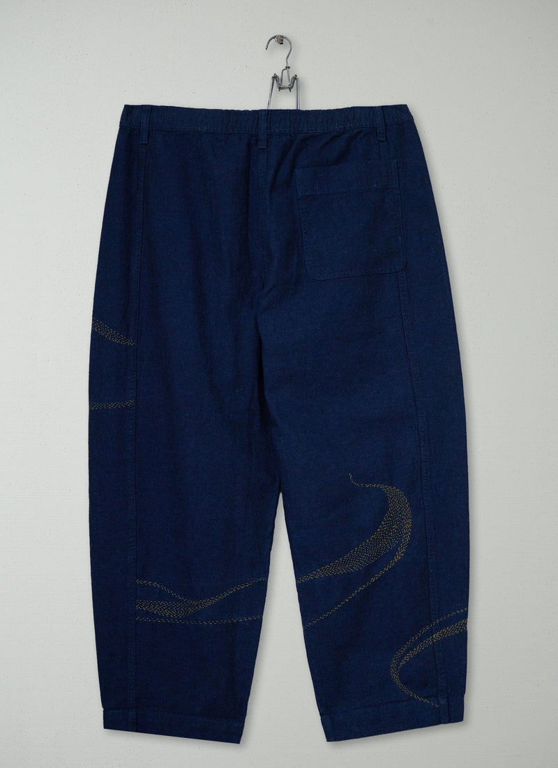 Renewed Organic Cotton Hemp Panel Trouser Size 12 (063) | Dark Chambray Blue