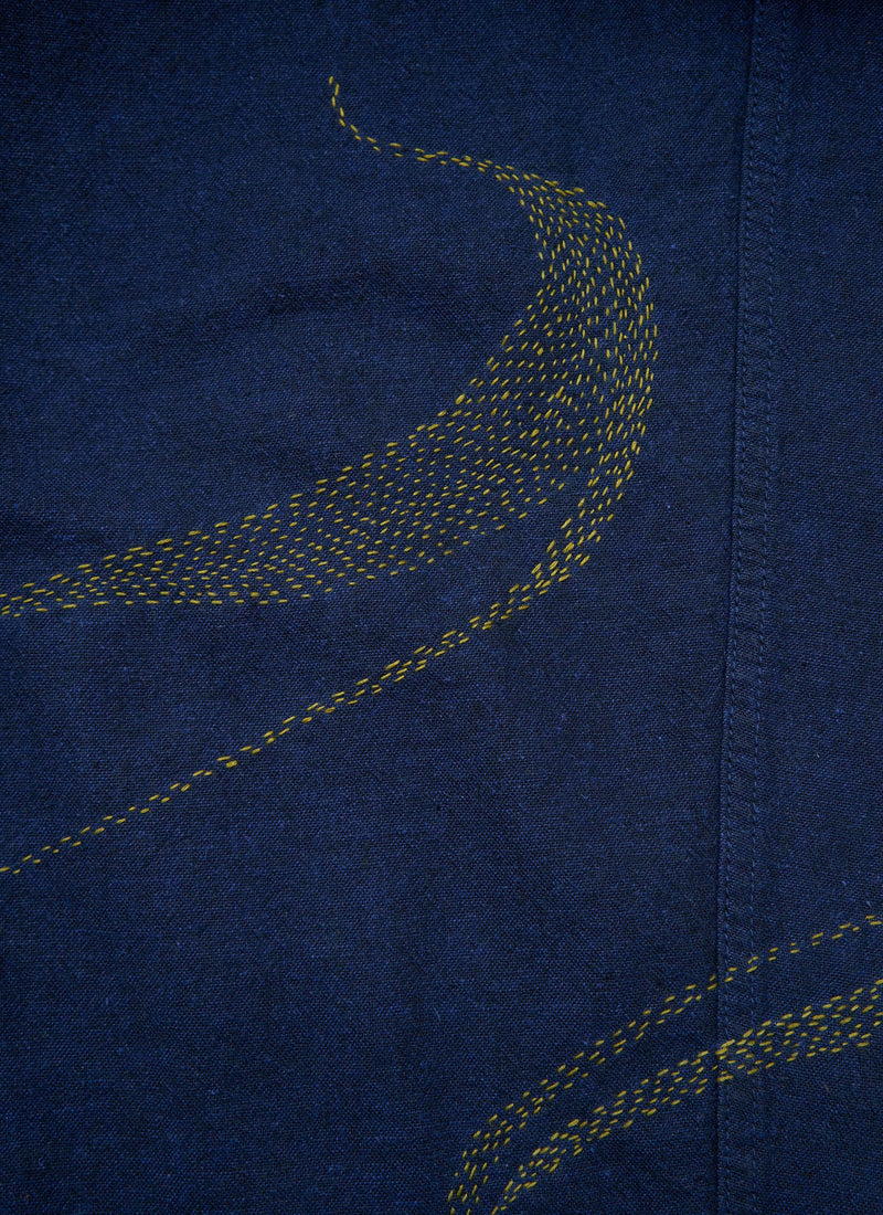 Renewed Organic Cotton Hemp Panel Trouser Size 12 (063) | Dark Chambray Blue