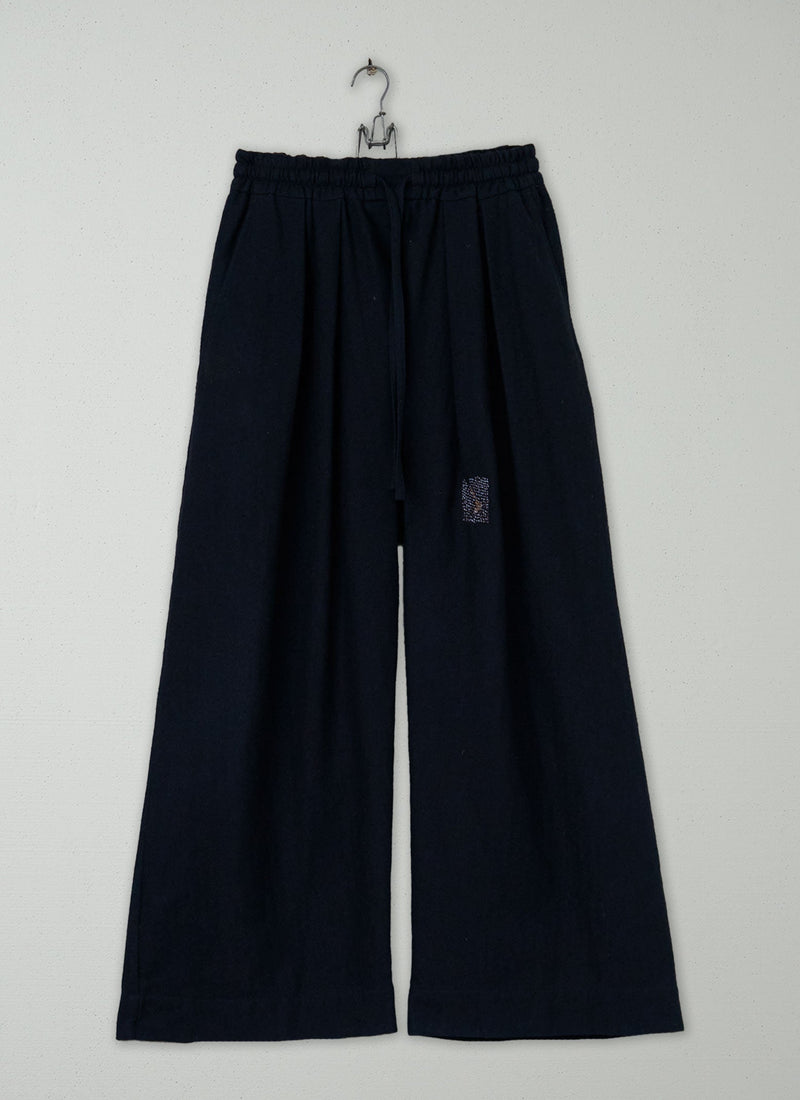 Renewed Cotton Wool Herringbone Pull on Trousers Size XS (53) | Dark Navy