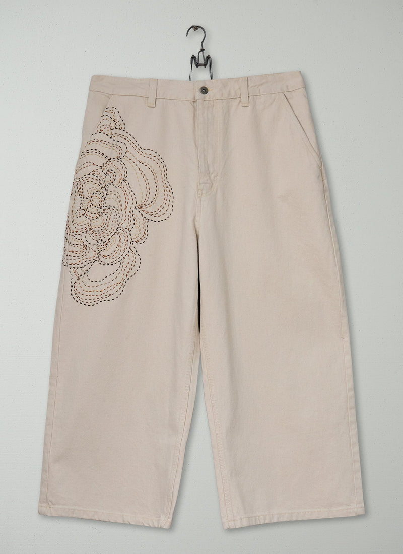 Renewed Relaxed Wide Leg Denim Trousers Size 16 (064) | Ecru