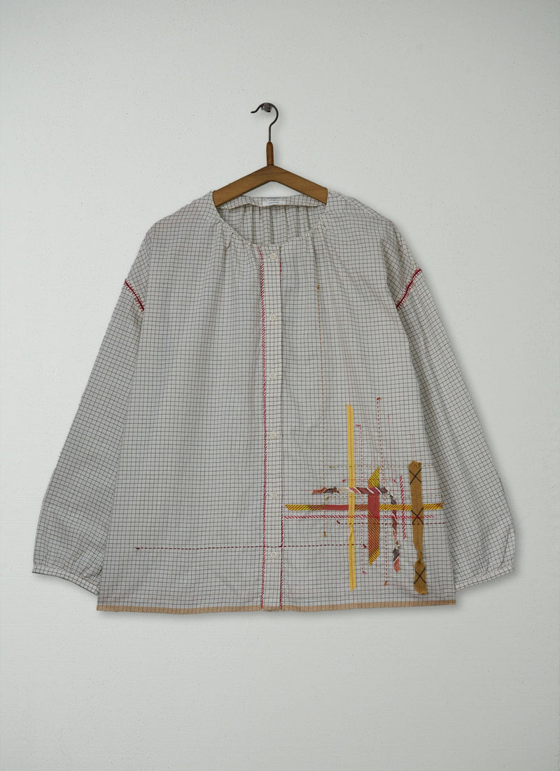 Renewed Pintuck Check Mul Mul Shirt Size XL (071) | Ecru
