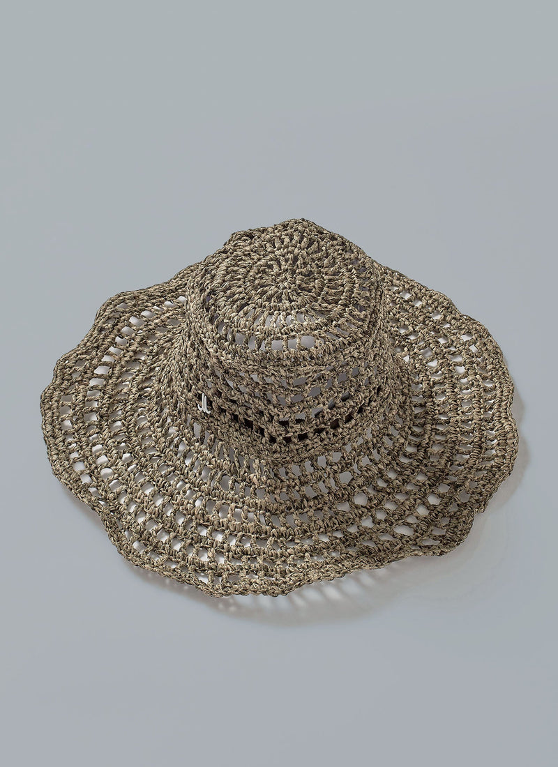 Reworn Paper Ribbon Crochet Hat (096) | Olive