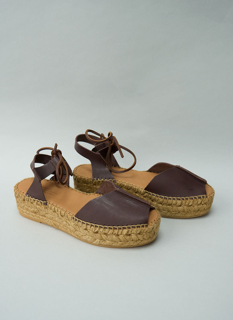 Reworn Naguisa Leather Espadrilles Size 37 (673) | Chocolate