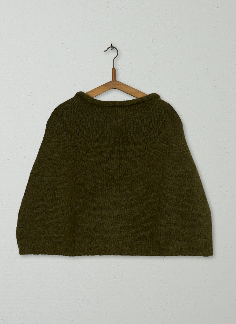 Reworn Alpaca Blend Knitted Poncho (737) | Olive