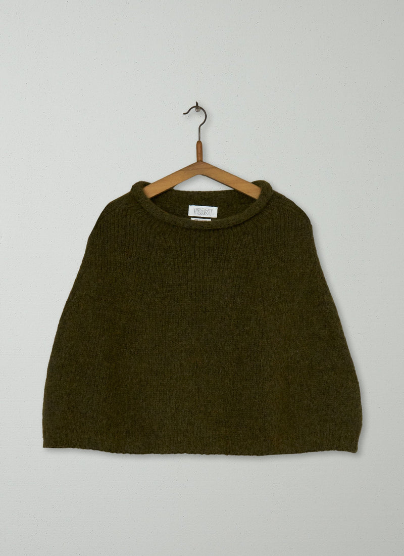 Reworn Alpaca Blend Knitted Poncho (737) | Olive