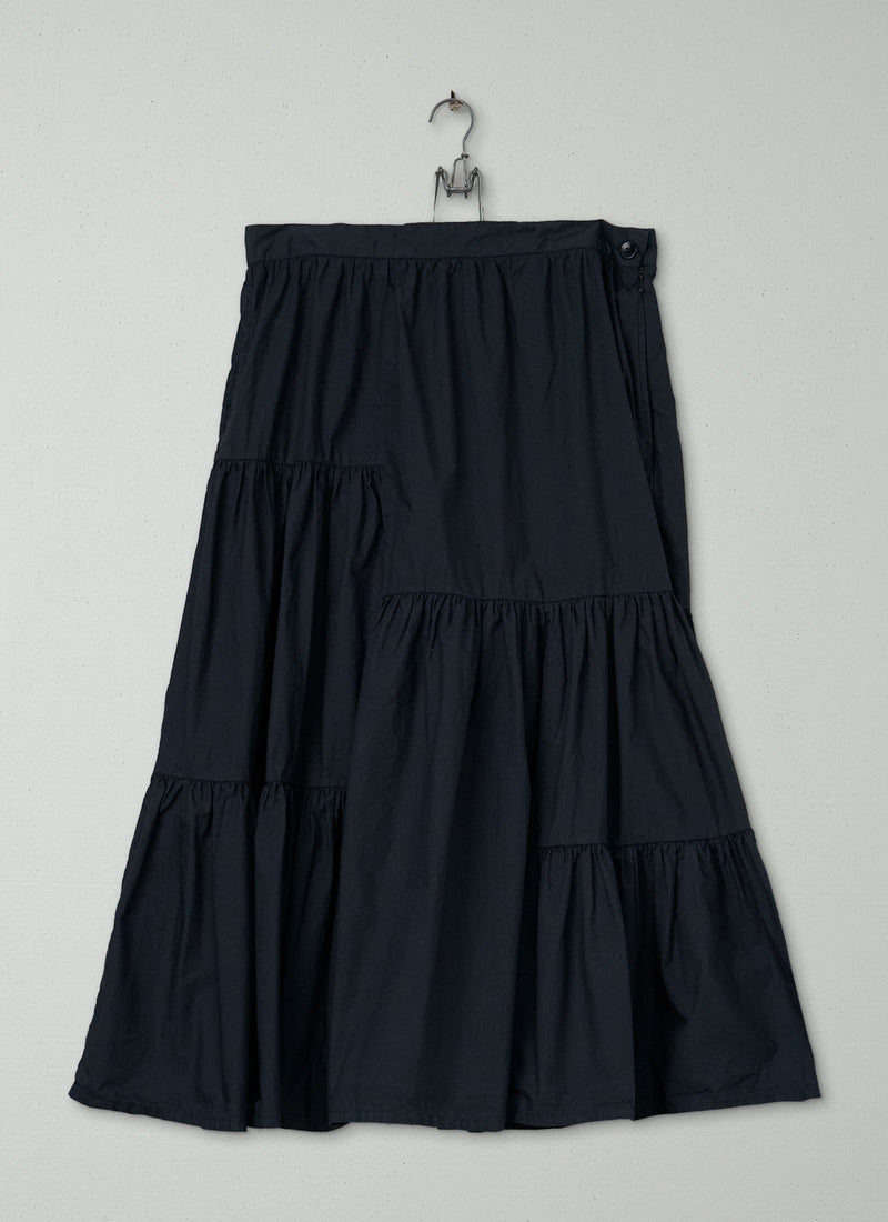 Reworn Tiered Cotton Poplin Skirt Size 12 (363) | Blue Grey