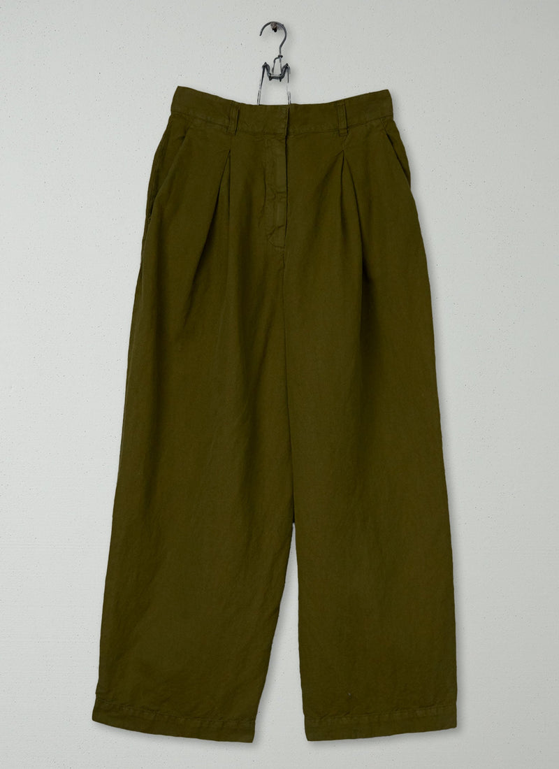 Reworn Cotton Linen Trousers Size 12 (1667) | Olive