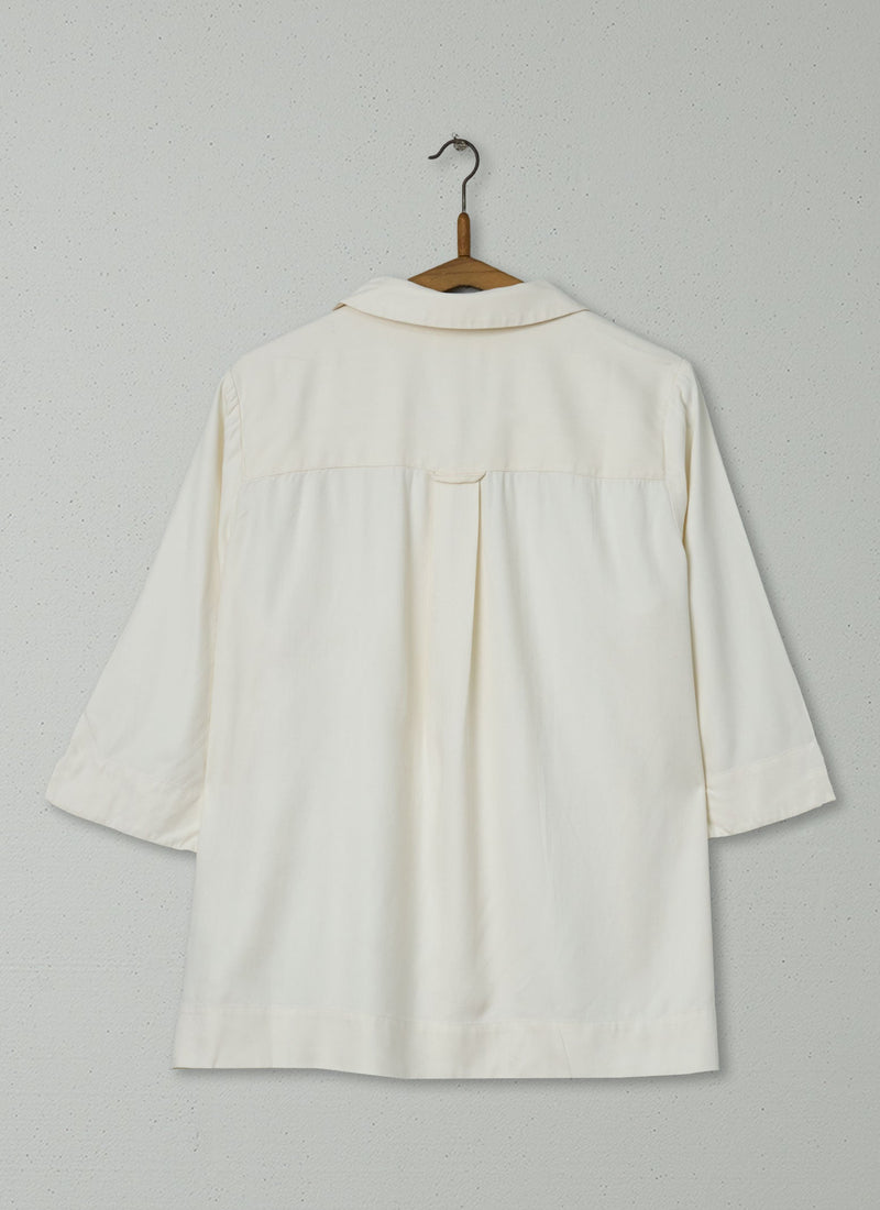 Reworn Herringbone PJ Silk Shirt Size 6 (1200) | Milky White