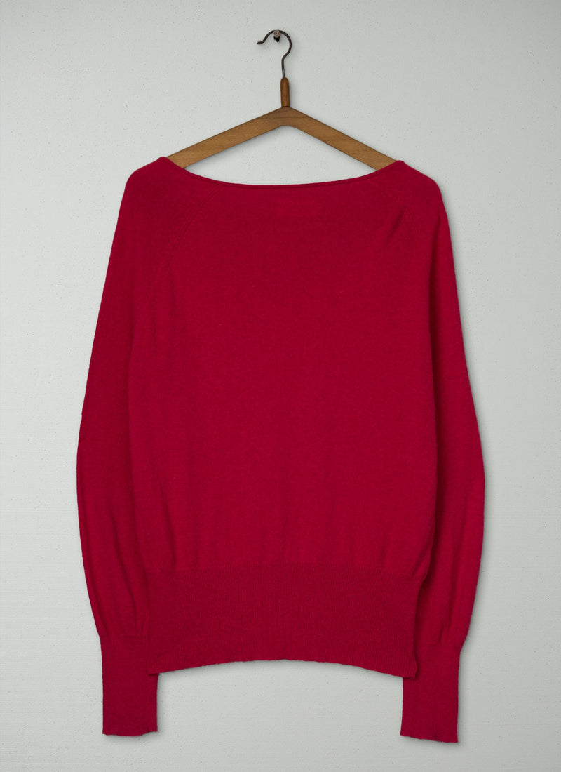 Reworn Cotton Wool V Neck Size 12 (632) | Fuchsia
