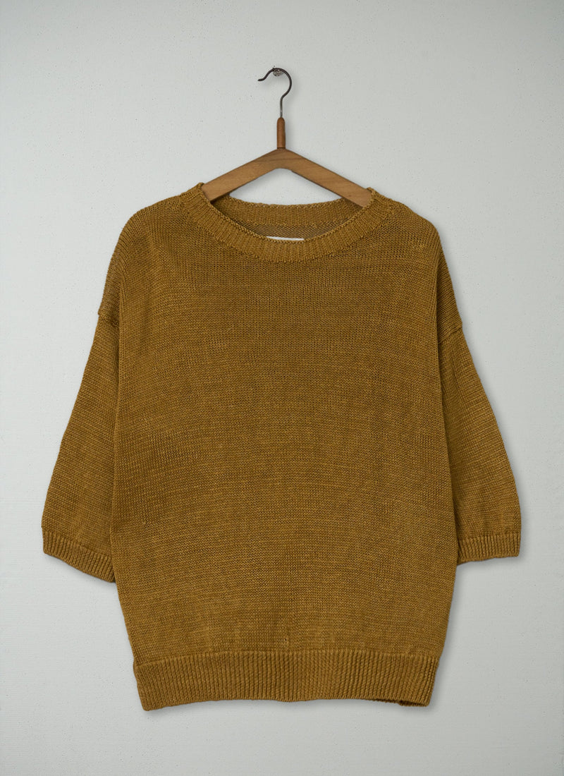 Reworn Half Sleeve Linen Sweater Size S (662) | Sand