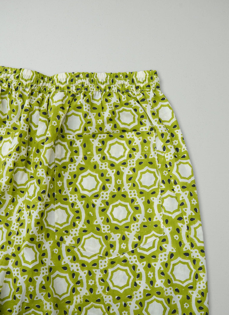 Reworn Tile Print Pull On Trousers Size M (1708) | Lime Green