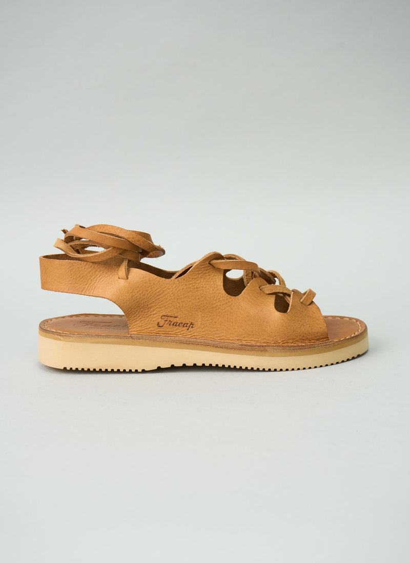 Reworn Fracap Lace Up Sandals Size 38 (655) | Tan