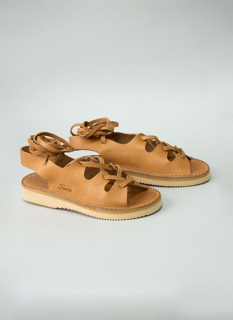 Reworn Fracap Lace Up Sandals Size 38 (655) | Tan