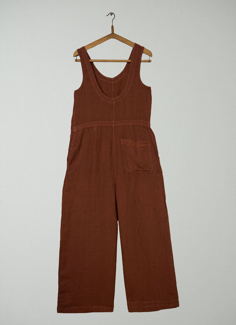 Reworn Linen Side Button Jumpsuit Size XXS (1412) | Copper