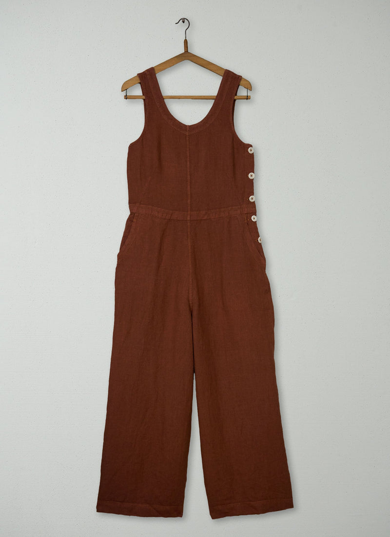 Reworn Linen Side Button Jumpsuit Size XXS (1412) | Copper