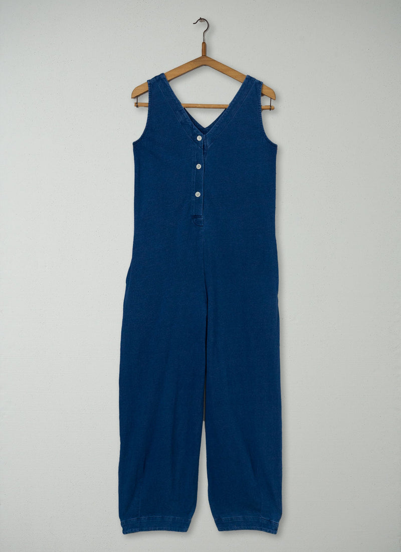 Reworn V Neck Cotton Jumpsuit Size XS (1354) | Washed Indigo