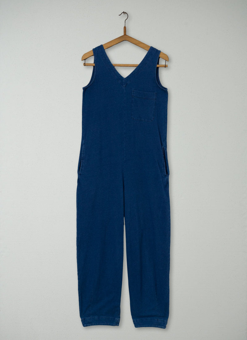 Reworn V Neck Cotton Jumpsuit Size L (1349) | Washed Indigo
