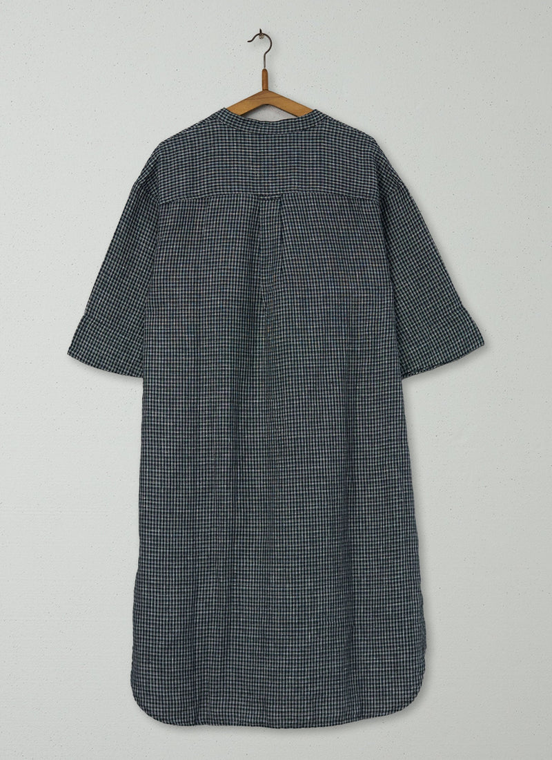 Reworn Piccolo Check Linen Dress Size M (2261) | Black/Ecru