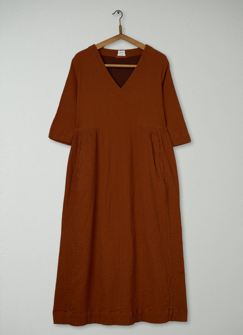 Reworn Crinkled Cotton Dress Size L (1927) | Burnt Sienna