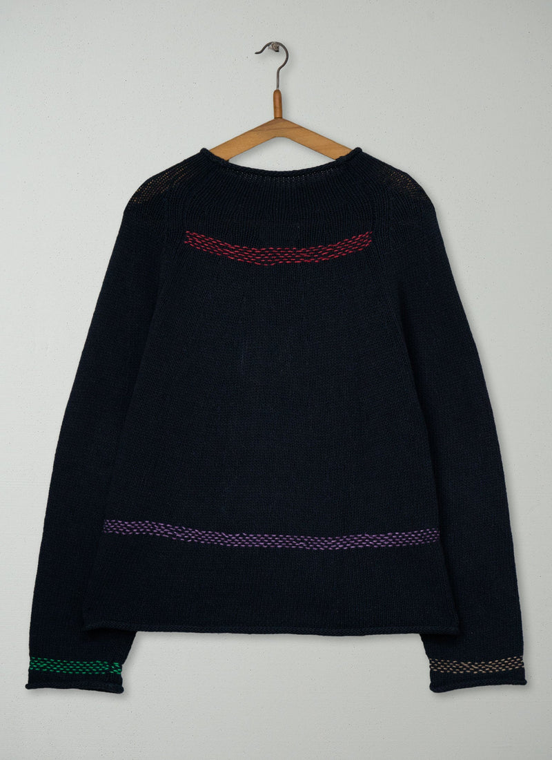 Renewed Cotton Linen Easy Sweater Size XXSXS (154) | Dark Navy